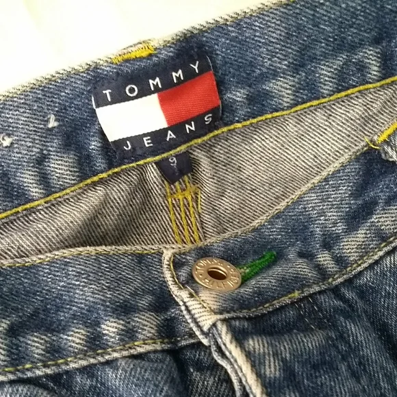 Tommy Hilfiger Blue Jeans Womens Size 9 Cargo Straight Leg Knee Patches - Picture 12 of 14